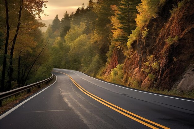 Courbe de la route d'asphalte dans la forêt