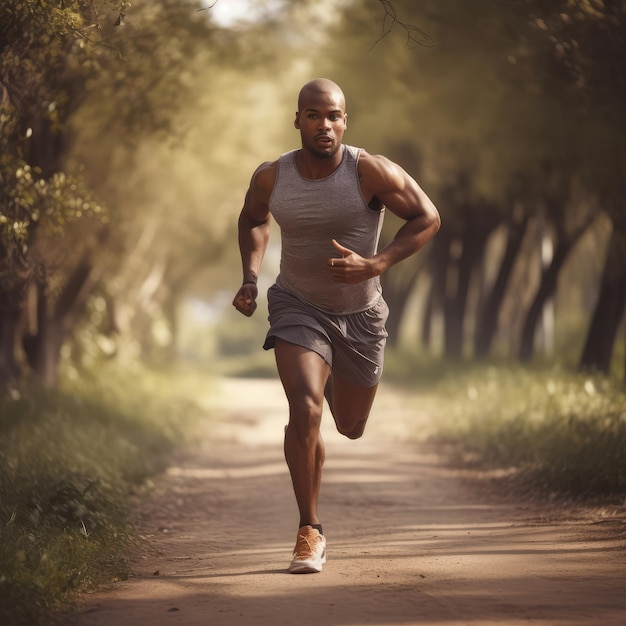 Coureur d'athlète afro-américain courant à l'extérieur générative ai