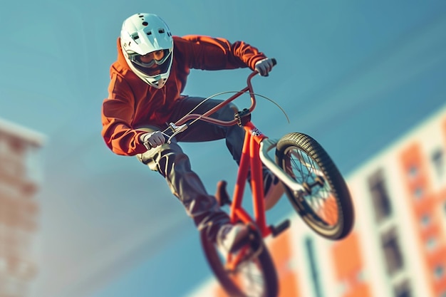 Photo un coureur de bmx dynamique effectuant des tours