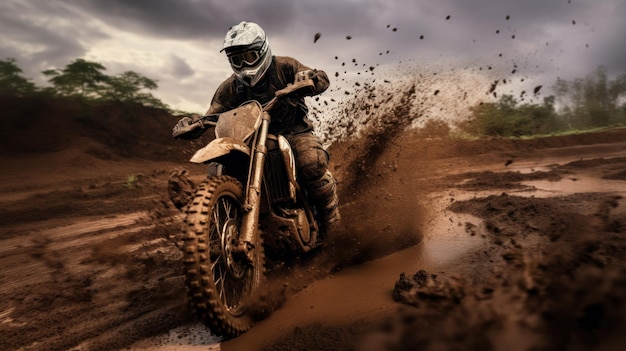 Un coureur de motocross accélérant sur une piste de poussière dans une course représentant le concept de spe