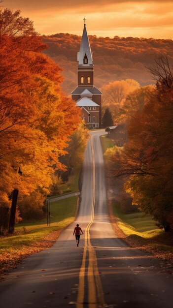 Photo un coureur sur une route de campagne en automne