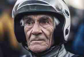 Photo coureur de sport automobile homme âgé avec casque formule gagnante générer ai