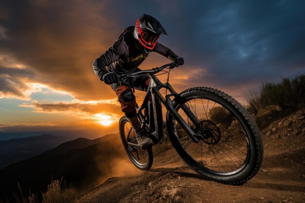 Un coureur avec un vélo électrique d'enduro