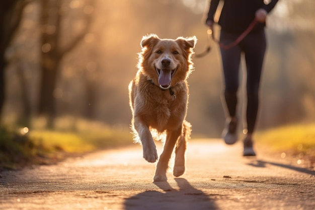 Les coureurs portant des phares et un équipement réfléchissant courent avec des chiens en laisse la nuit.