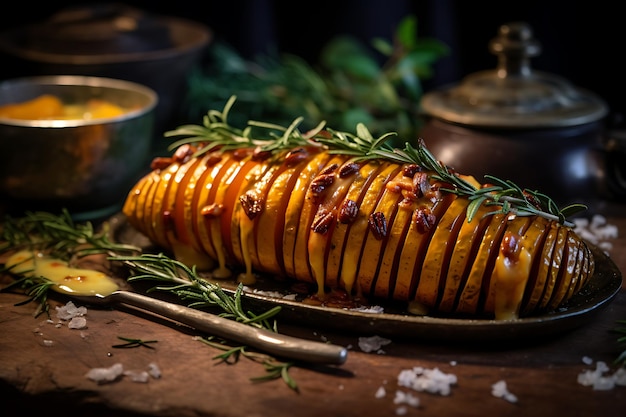 Courge musquée Hasselback aux feuilles de laurier