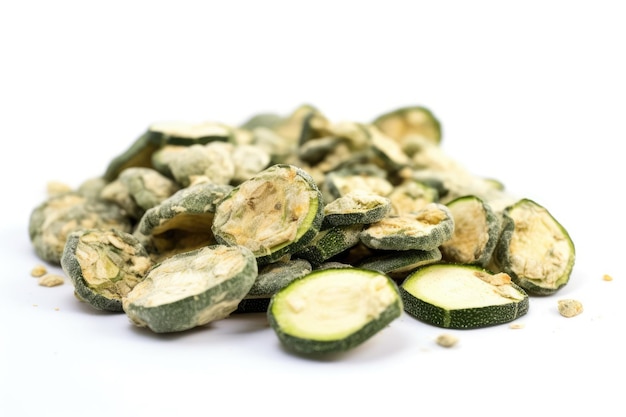 Courgettes lyophilisées sur fond blanc IA générative