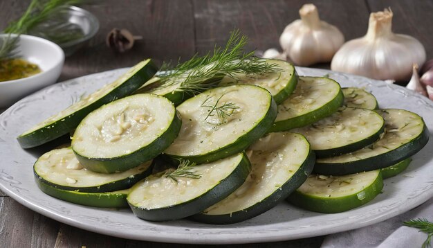 Courgettes marinées avec de l'ail et de l'aneth