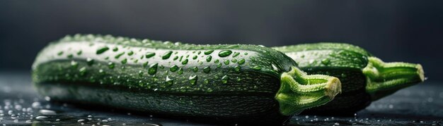 Courgettes Vertes Gouttelettes Métalliques Debout Sur Fond Gris Mat Avec Vue Panoramique Vapeur