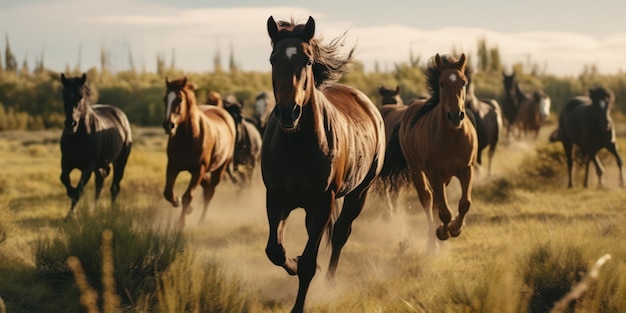 Photo courir avec grace majestic herd de chevaux dans le wild west