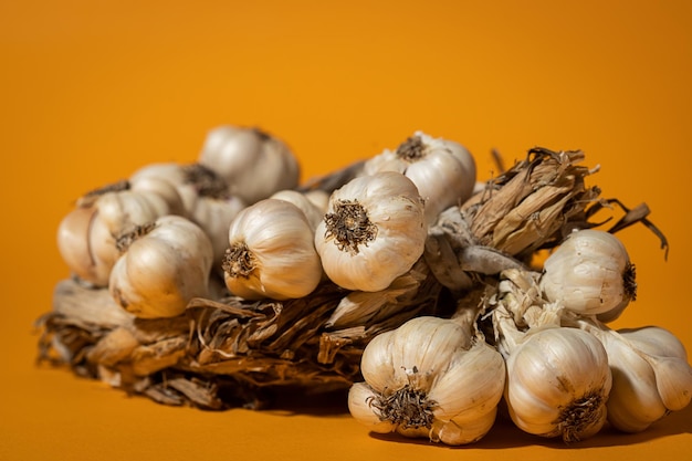 La couronne d'ail parfumée se trouve sur fond jaune Agriculture et élevage