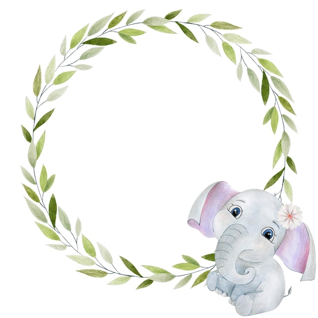 Couronne aquarelle avec éléphant pour fille