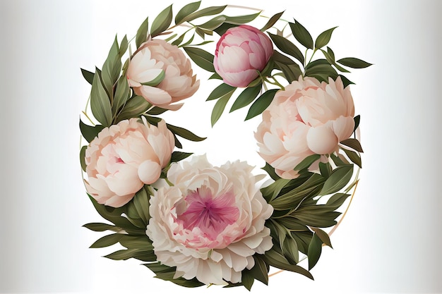 Couronne d'aquarelle de fleurs roses et blanches réalistes Pour la conception de mariage de carte Ambiance vintage tendre Ai générative