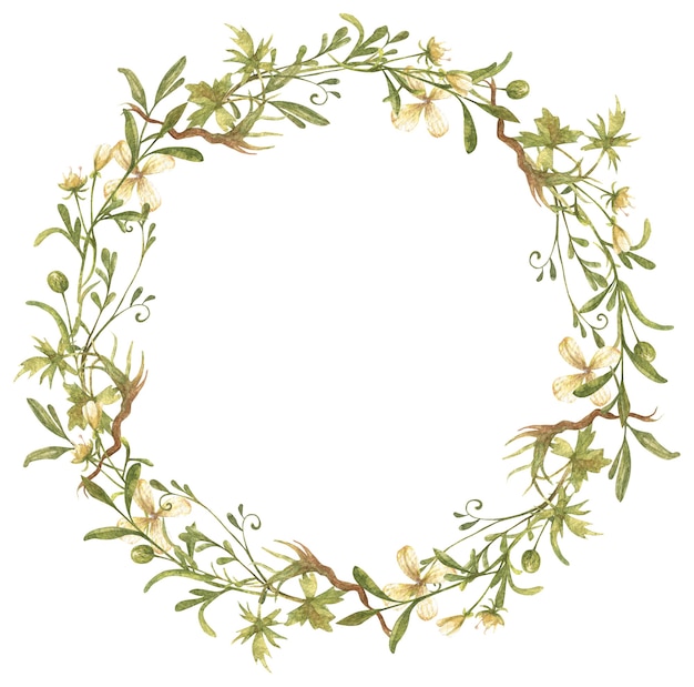 Couronne d'aquarelle avec des fleurs sauvages colorées dessinées à la main