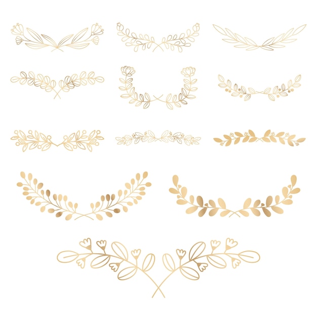 Une couronne d'aquarelle, un ornement floral en or, un ensemble de style de luxe en or.