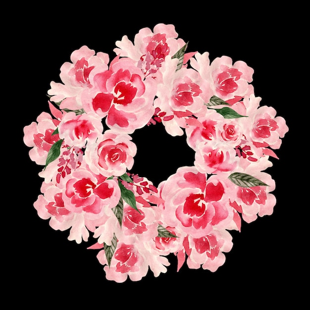 Couronne d'aquarelle avec des roses et des fleurs de pivoine. Illustration