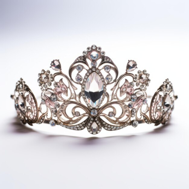 Couronne en argent d'inspiration Art Nouveau avec cristaux roses