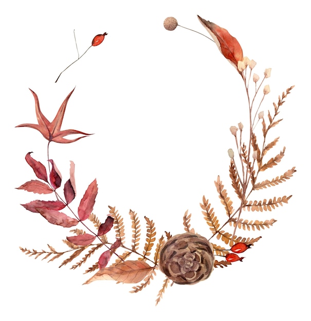 Couronne d'automne colorée illustration dessinée à la main aquarelle