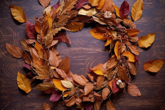 Couronne d'automne à moitié finie avec feuilles éparses