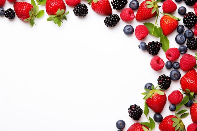 une couronne de baies et de framboises avec un fond blanc.