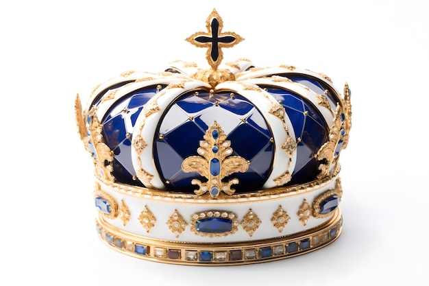 Une couronne bleue et or avec des pierres bleues et une bague en or