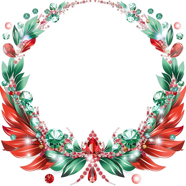 Photo une couronne avec une bordure florale rouge et verte et un fond blanc