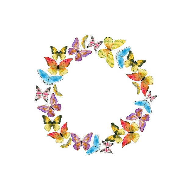 Couronne de coloful aquarelle avec des papillons