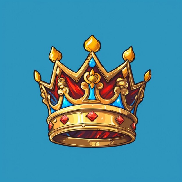 Photo une couronne de dessin animé avec des bijoux et des pierres précieuses sur un fond bleu