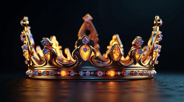 Photo une couronne dorée avec des rubis, des saphirs et des diamants sur un fond noir.