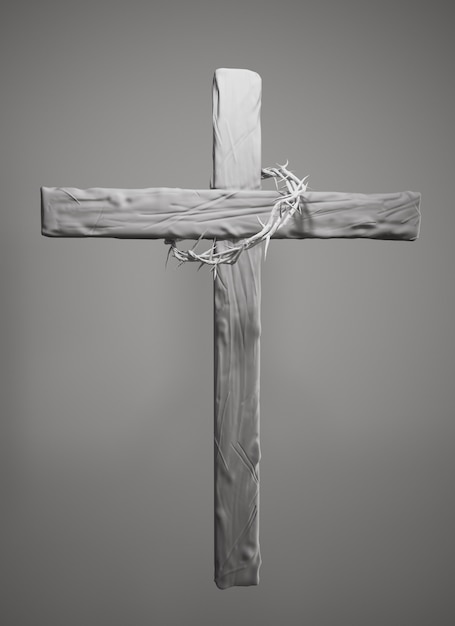 Couronne d&#39;épines accrochée au rendu 3D de la Croix de Pâques