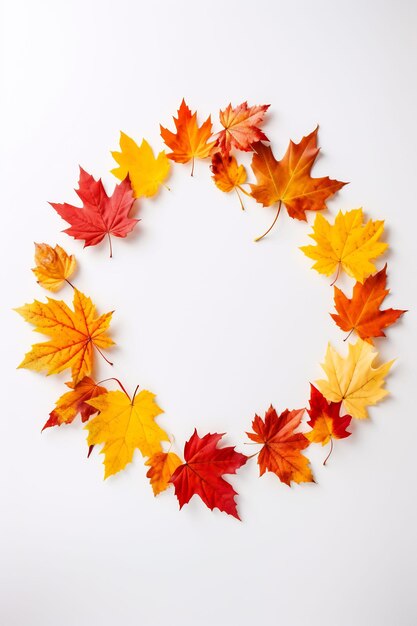 une couronne de feuilles d'automne avec un fond blanc.