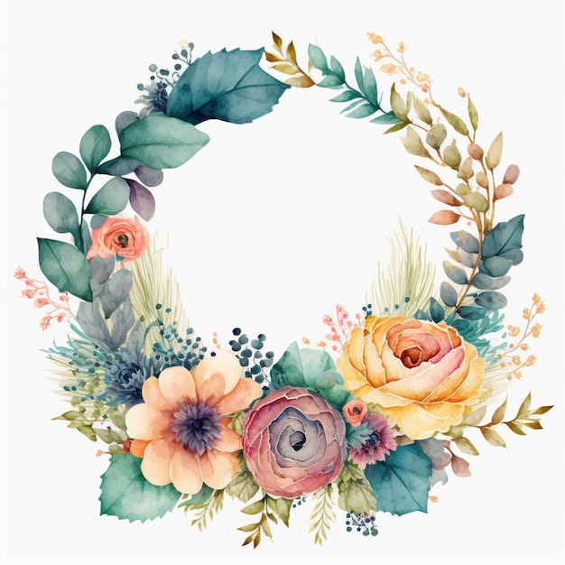 Photo couronne de fleurs aquarelle illustration florale créative