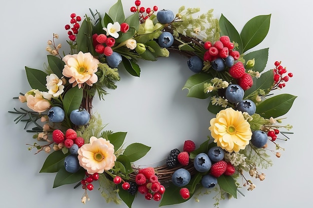 Une couronne de fleurs avec des baies