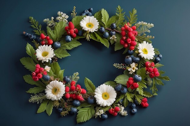 Une couronne de fleurs avec des baies