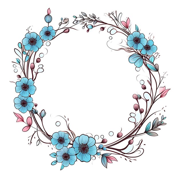 Photo une couronne avec des fleurs bleues et des feuilles