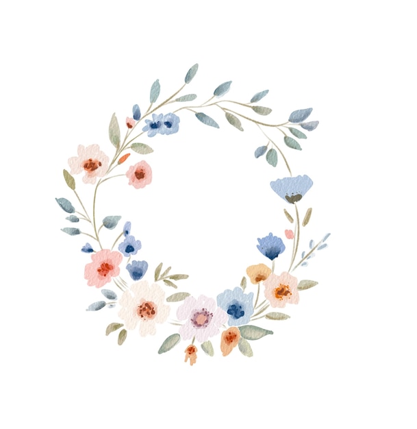 Une couronne de fleurs dessinée à la main avec des fleurs délicates et de la verdure dans des couleurs douces appropriées