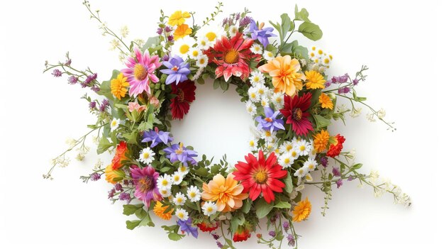 une couronne de fleurs sur un fond blanc