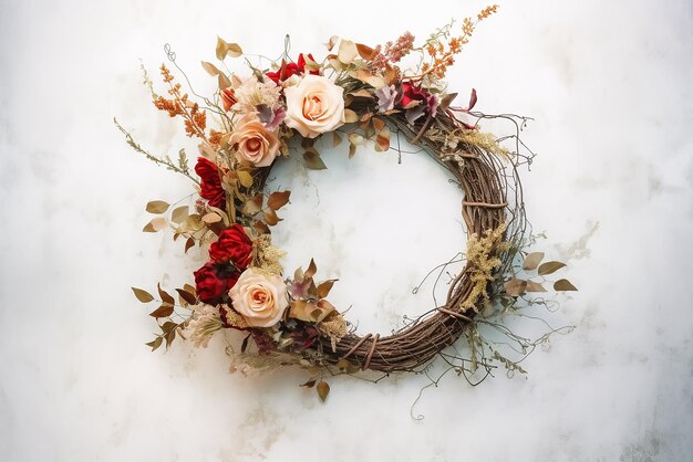 Une couronne de fleurs isolée sur fond blanc