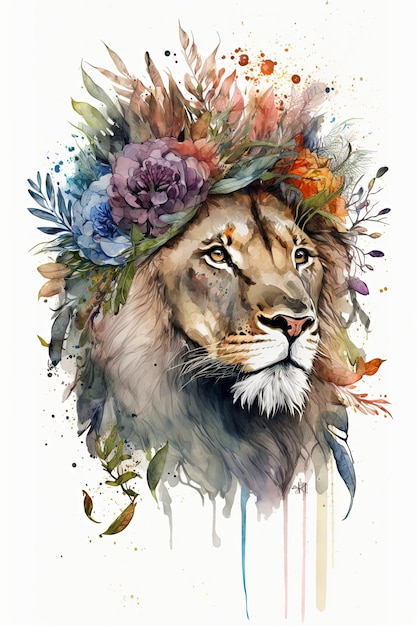 Couronne de fleurs de lion aquarelle