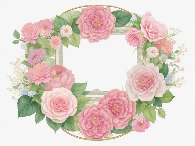 Couronne de fleurs roses Fleurs blush aquarelle Design parfait pour les vœux de logo d'invitation de mariage