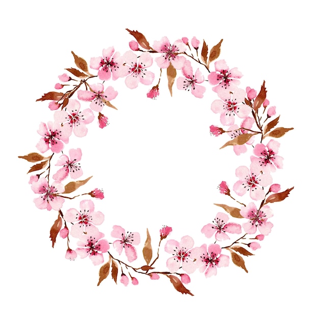 Couronne de fleurs de sakura aquarelle printemps fleur de cerisier illustration peinte à la main