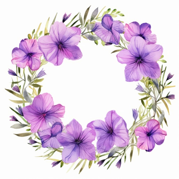 couronne de fleurs violettes sur fond aquarelle, mettant en valeur la transparence et la légèreté du style. cette œuvre de Wlad Safronow s'inspire du dansaekhwa, une technique de composition traditionnelle. g