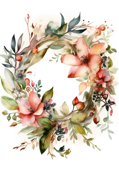 Une couronne florale aquarelle avec des fleurs.