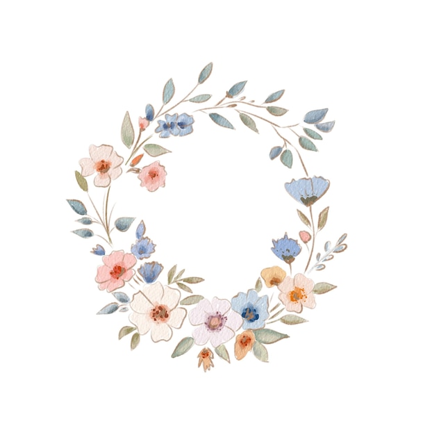 Une couronne florale délicate dessinée à la main avec des couleurs pastel créée à des fins décoratives et d'expression artistique