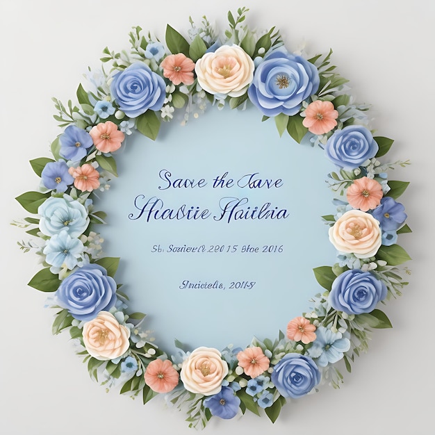 Photo couronne florale pastel bleue réservez la date avec l'élégance de l'aquarelle