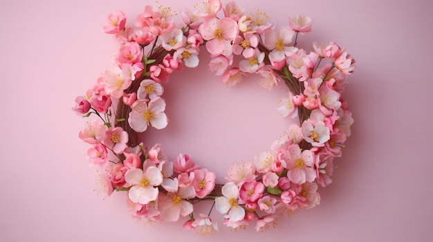 Couronne d'IA générative de petites fleurs de sakura cerise rose clair avec espace de copie naturel