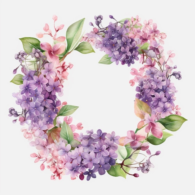 Une couronne de lilas avec la lettre o sur fond blanc.