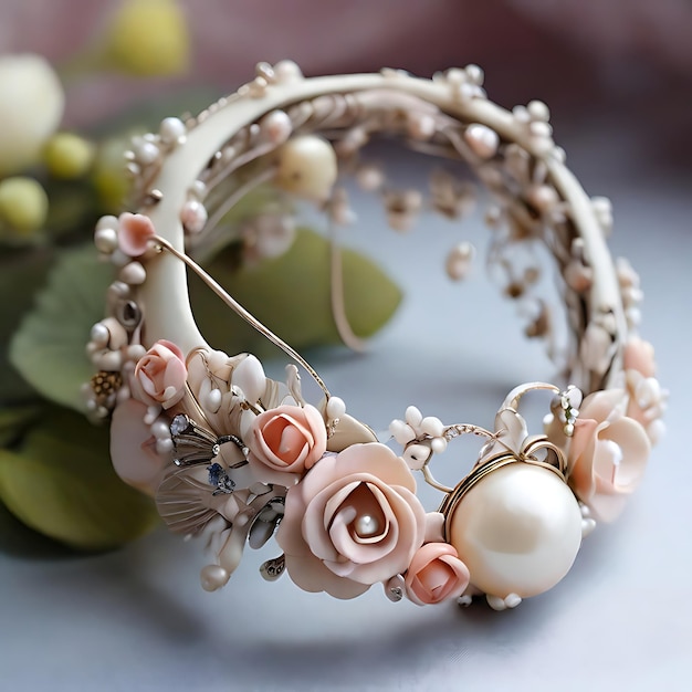 Couronne de mariée et boucles d'oreilles en porcelaine froide