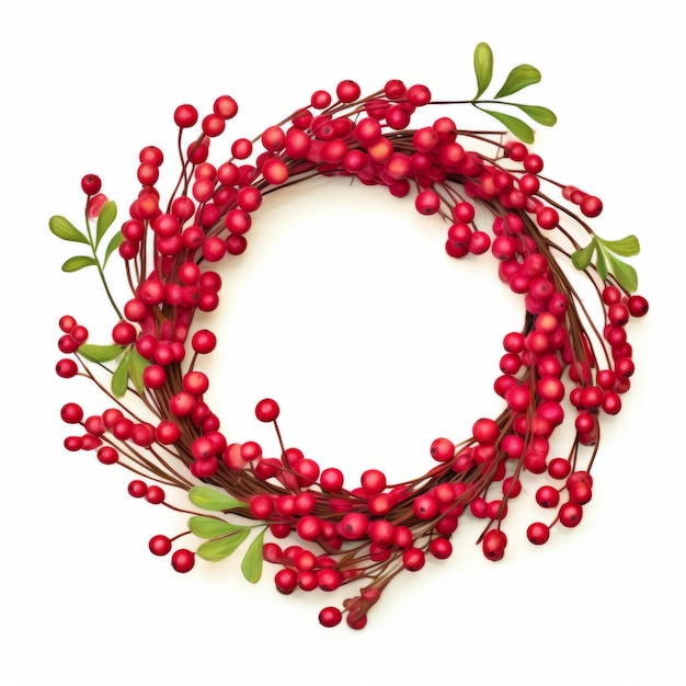 Couronne de Noël avec baies rouges et feuilles vertes isolées sur fond blanc