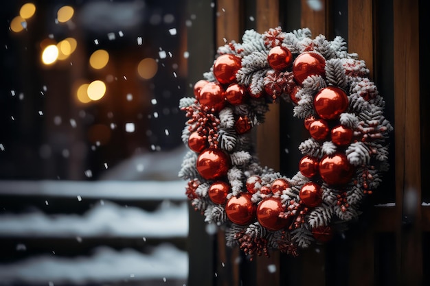 Une couronne de Noël décorée à la porte