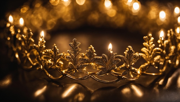 une couronne de Noël dorée avec des détails complexes soulignant la richesse de la décoration